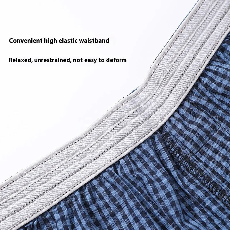 Men's loose boxer shorts in blue cotton, mid waist, plus size S-XL