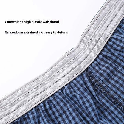 Men's loose boxer shorts in blue cotton, mid waist, plus size S-XL
