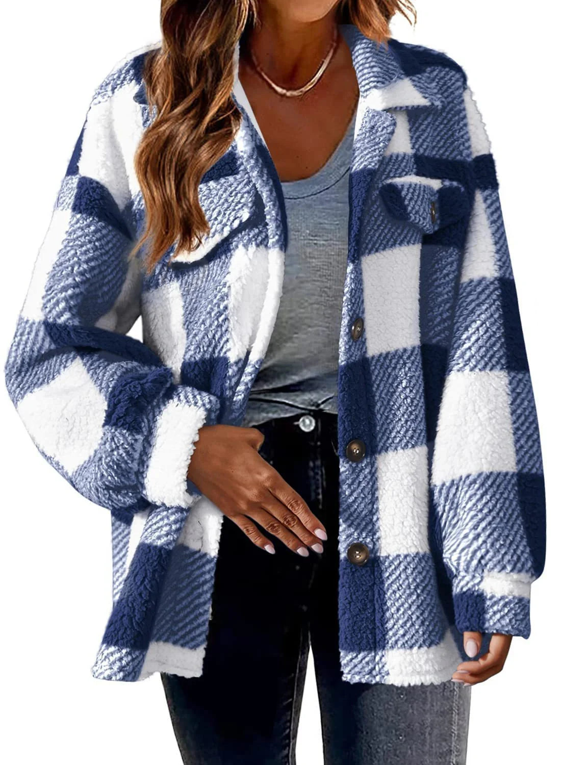 Stylish women's plush button coat in various colours for winter warmth