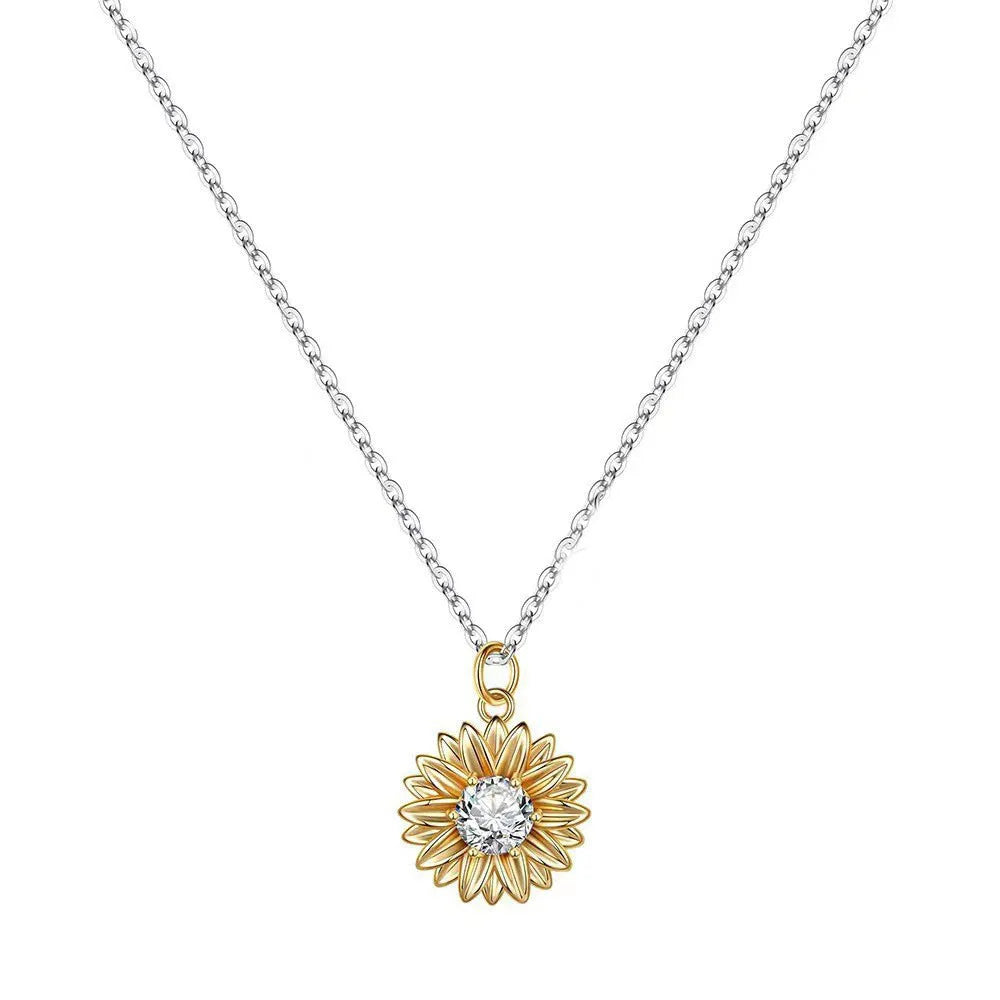925 silver sunflower necklace with geometric daisy pendant on adjustable 21-50cm cross chain