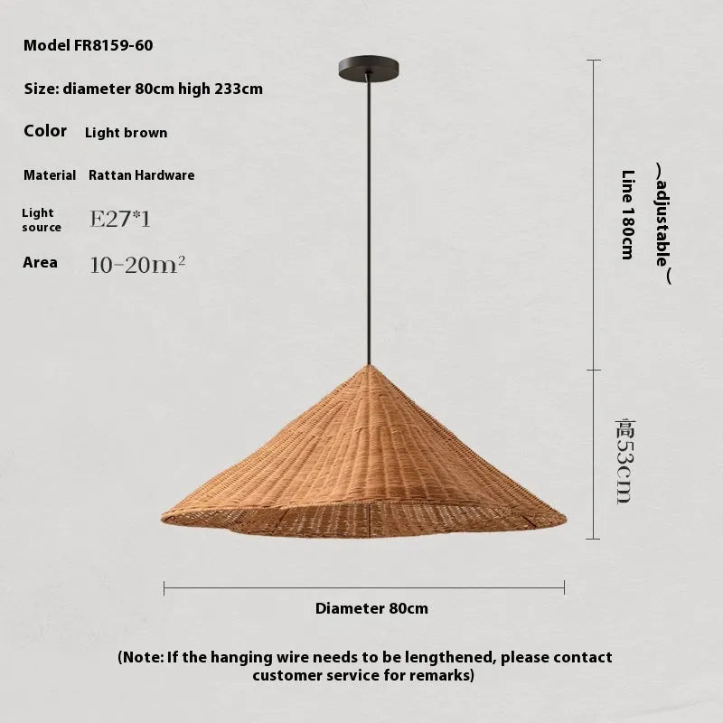 Rattan woven ceiling lamp with Silent Wind style in natural finish, shown from below