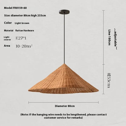 Rattan woven ceiling lamp with Silent Wind style in natural finish, shown from below