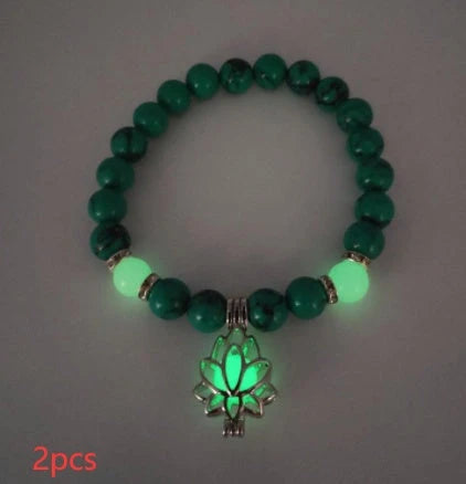 Glow-in-the-Dark Lotus Stone Bracelet with Adjustable Elastic Design for Yoga, Meditation, and Everyday Wear