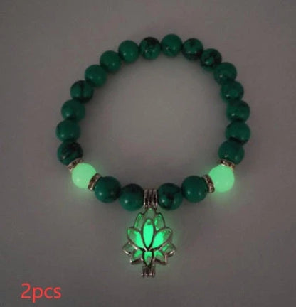 Glow-in-the-Dark Lotus Stone Bracelet with Adjustable Elastic Design for Yoga, Meditation, and Everyday Wear