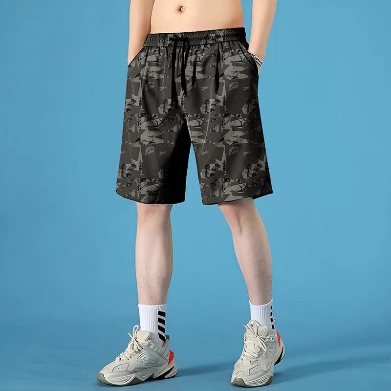 Men's quick-drying polyester seaside shorts with straight-leg cut and micro-elastic stretch