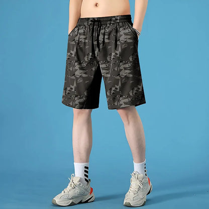 Men's quick-drying polyester seaside shorts with straight-leg cut and micro-elastic stretch