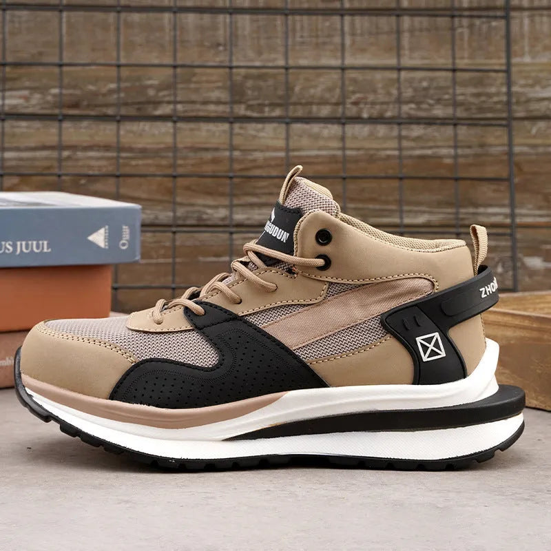 Low-top lace-up safety work shoes with a steel toe cap and anti-penetration rubber sole in black, brown, or grey.