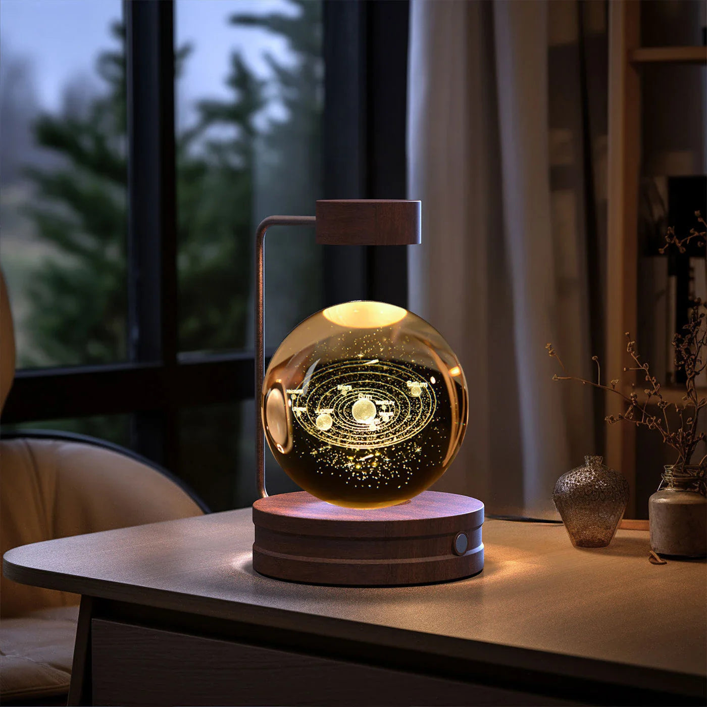 Crystal Ball Cosmic Dinosaur Indoor Night Light with USB Power and Warm Bedside Lighting