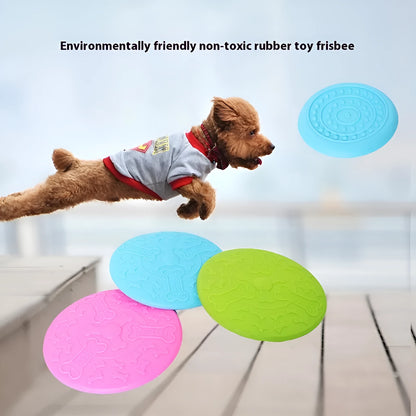 Plastic rubber Frisbee dog toy in green, large size, for outdoor fetch.