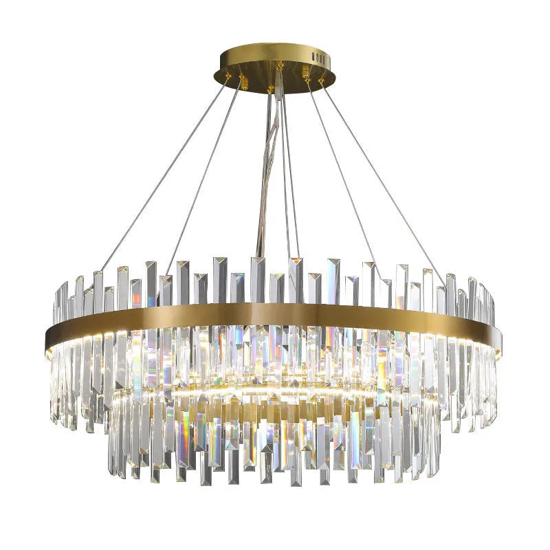 Multi-head crystal ceiling chandelier with stainless steel construction and adjustable height