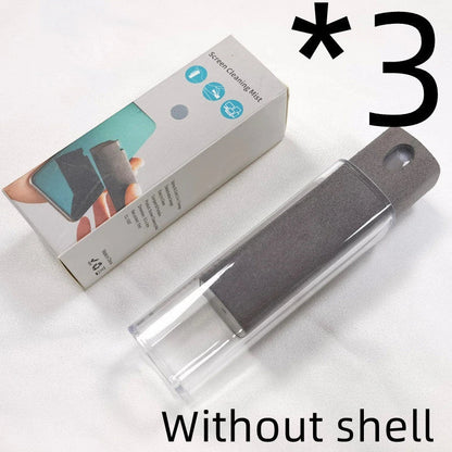 All-in-one screen cleaner with integrated spray bottle and microfiber wipe for cleaning smartphones, tablets, laptops, and other electronic devices