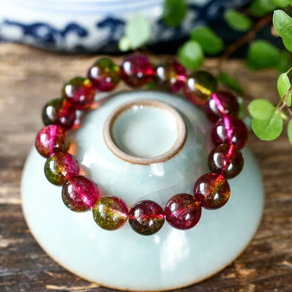 Handmade women's watermelon crystal bracelet in pastoral style with choice of bead sizes.
