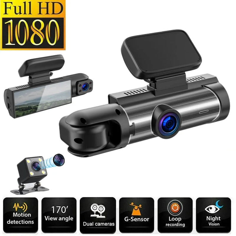 Dual-lens HD 316-inch Driving Recorder with 3.5-inch Screen, 150° Wide-Angle View, Night Vision Enhancement, Reversing Image Display and Looping Video Function