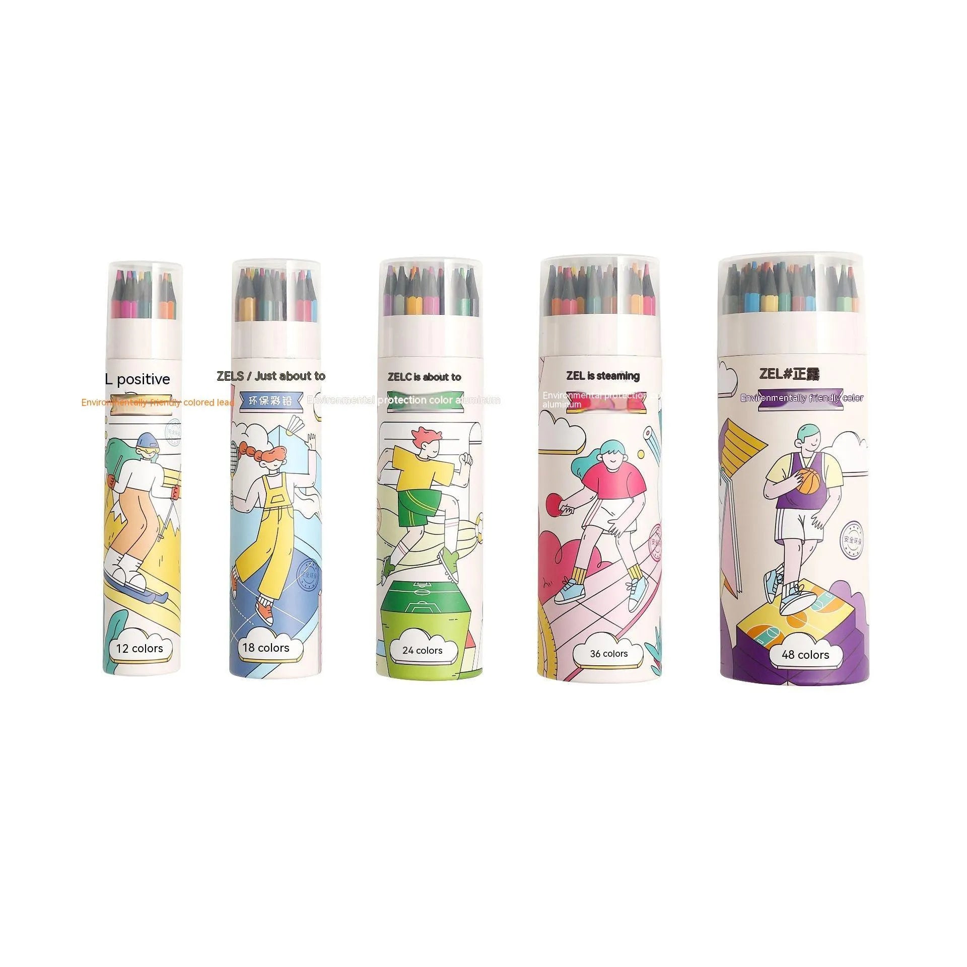 Zhenglin sports theme colour pencils in 24 or 36 colour sets with paper barrels