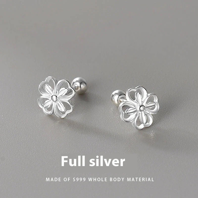 Homeenjoy UK Elegant Silver Floral Stud Earrings for Unisex Wear