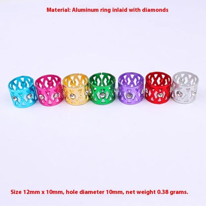 Aluminium hair ring wig decoration in mixed colours showing crown and heart shape designs