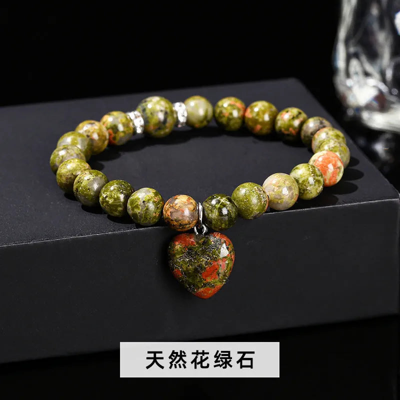 Handmade natural crystal bracelet with tigereye, aventurine, pink crystal, white jade and unakite stones