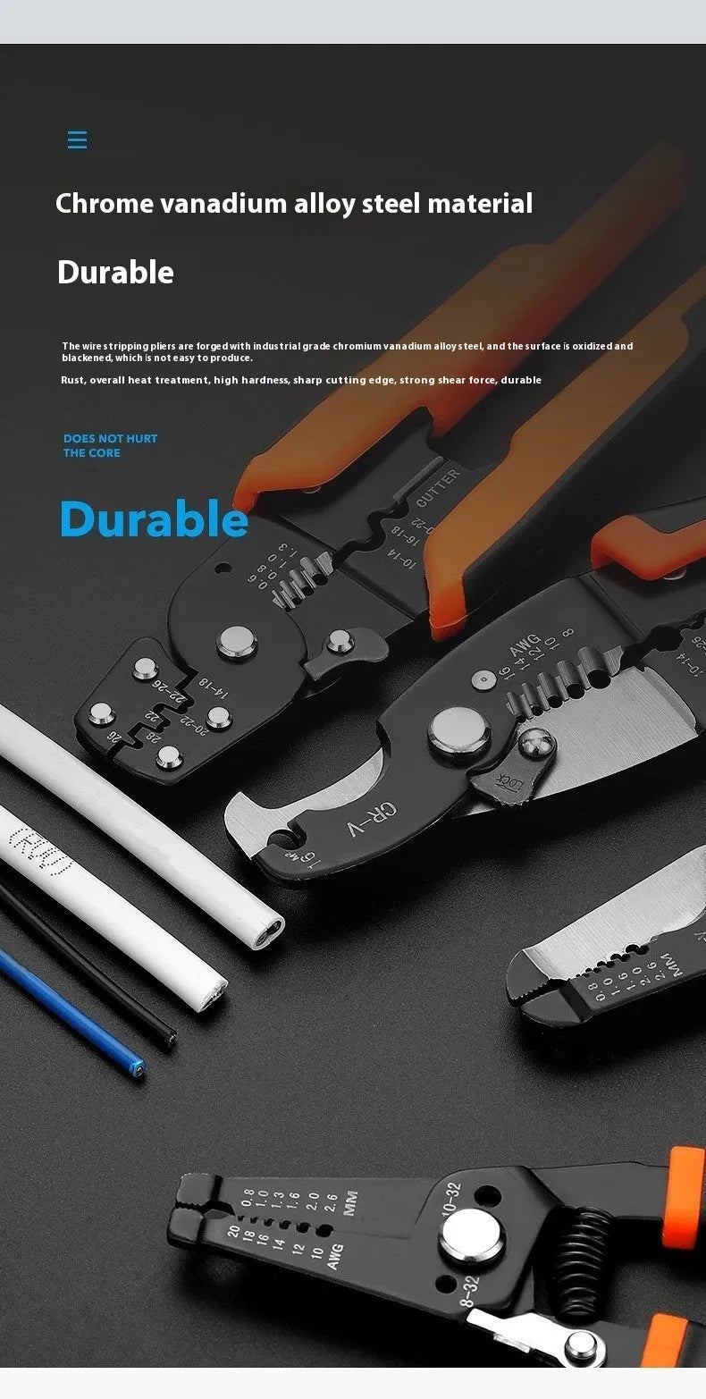 Fully automatic wire stripping pliers with high carbon steel blades and 45 # steel construction, 0.361kg weight