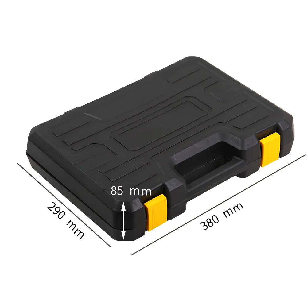 108-piece carbon steel toolbox set with wrenches, screwdrivers, pliers, and tape measure for household and car repairs