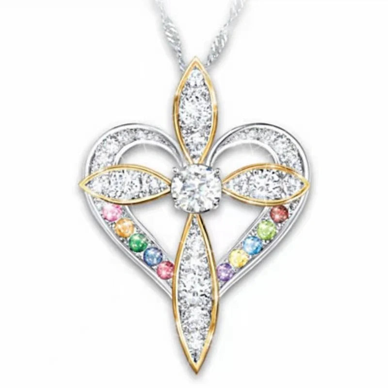 Elegant heart-shaped cross pendant necklace with adjustable chain, perfect for faith and fashion lovers.