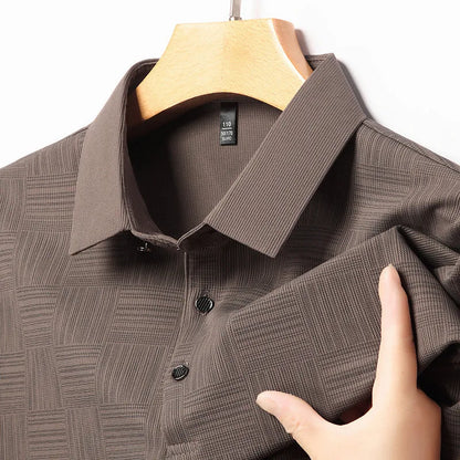 Men's slim fit lapel t-shirt in chemical fibre blend fabric available in multiple colours and sizes