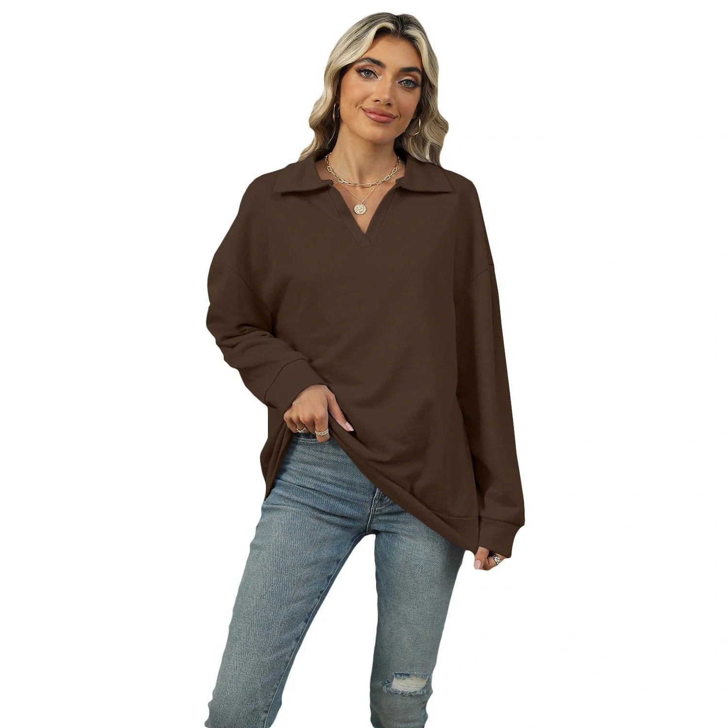 Stylish V-neck Lapel Sweatshirt for Women in various colours
