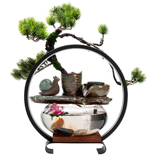 Ceramic New Chinese style water fountain fish tank lamp with stone mill pendant and 15cm height