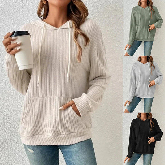 A stylish and comfortable hooded sweatshirt with drawstring and pockets, available in various colors.