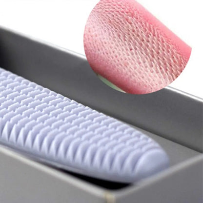 Grey and pink ABS plastic cat grooming comb with tongue-like texture and dual-ended design