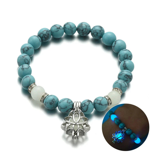 Glow-in-the-Dark Lotus Stone Bracelet with Adjustable Elastic Design for Yoga, Meditation, and Everyday Wear