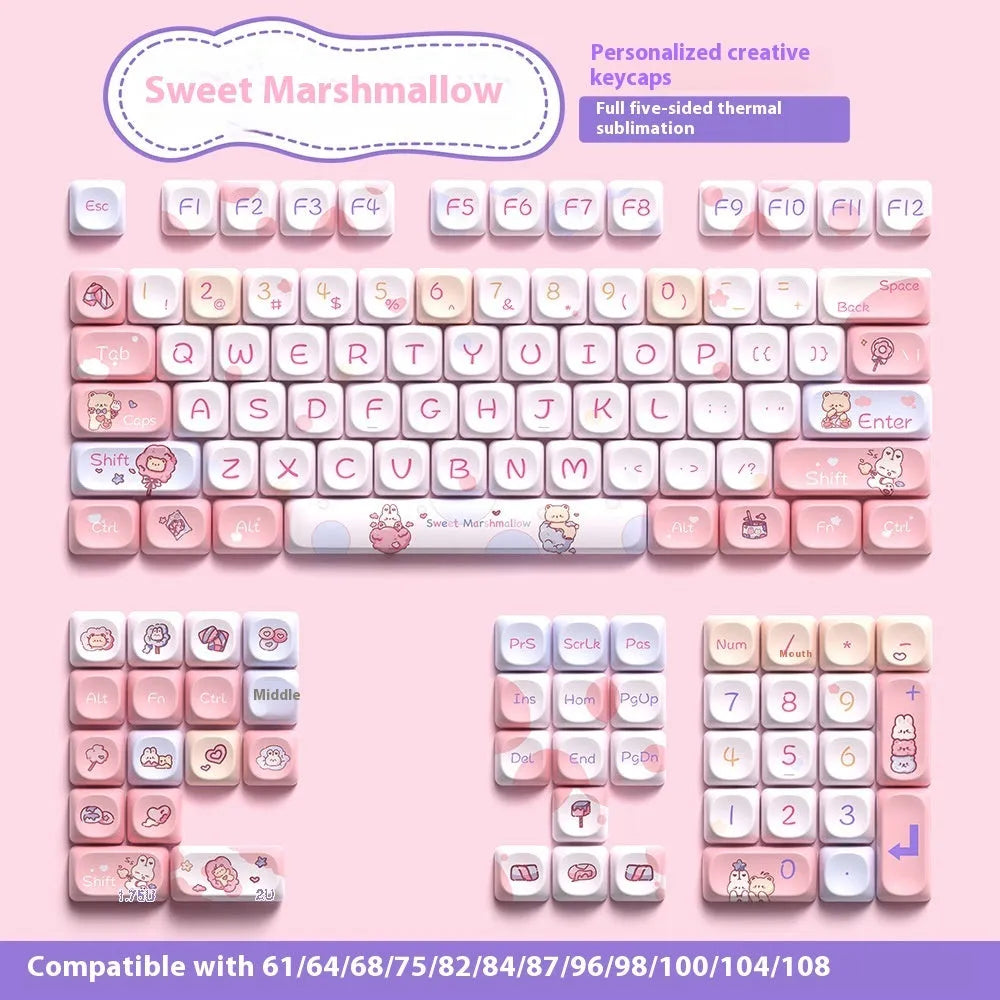 Sweet Cotton Candy gradient PBT keycap set for mechanical keyboards, showing pink to blue colour transition.