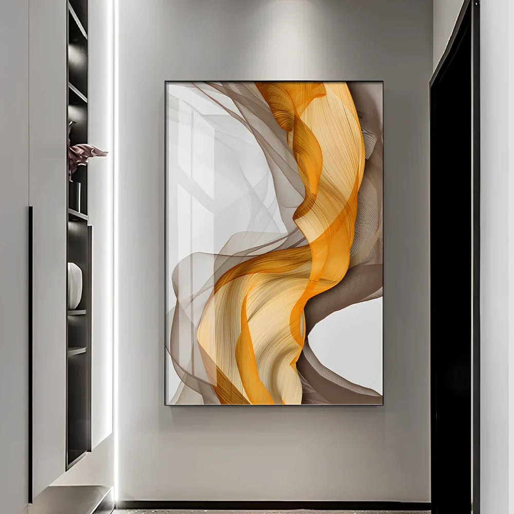 Three-piece abstract yellow and grey canvas painting on 12mm frame, 40x60cm size for modern home walls