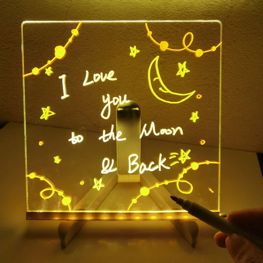 Acrylic DIY Note Board LED Night Light with USB power and colorful pens