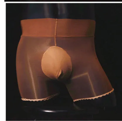 Men's sheer transparent stockings briefs with lace closures in black, coffee, red and skin colour options
