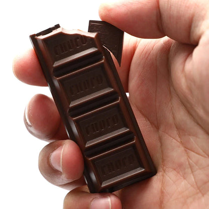 Chocolate-shaped butane torch lighter for cigarettes and cigars, compact and refillable