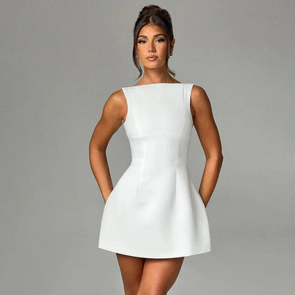 Alluring backless mini dress in sleek and stylish summer designs with a figure-flattering fit and range of chic color options