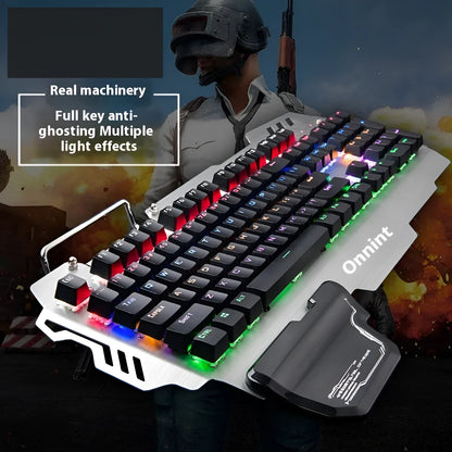 Silver metal gaming keyboard wrist rest with integrated wrist splint showing 55cm length