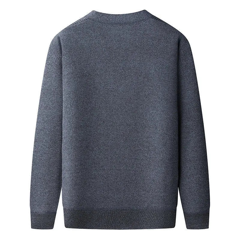 Men's dark grey batwing sleeve cardigan with wool lining shown on a hanger