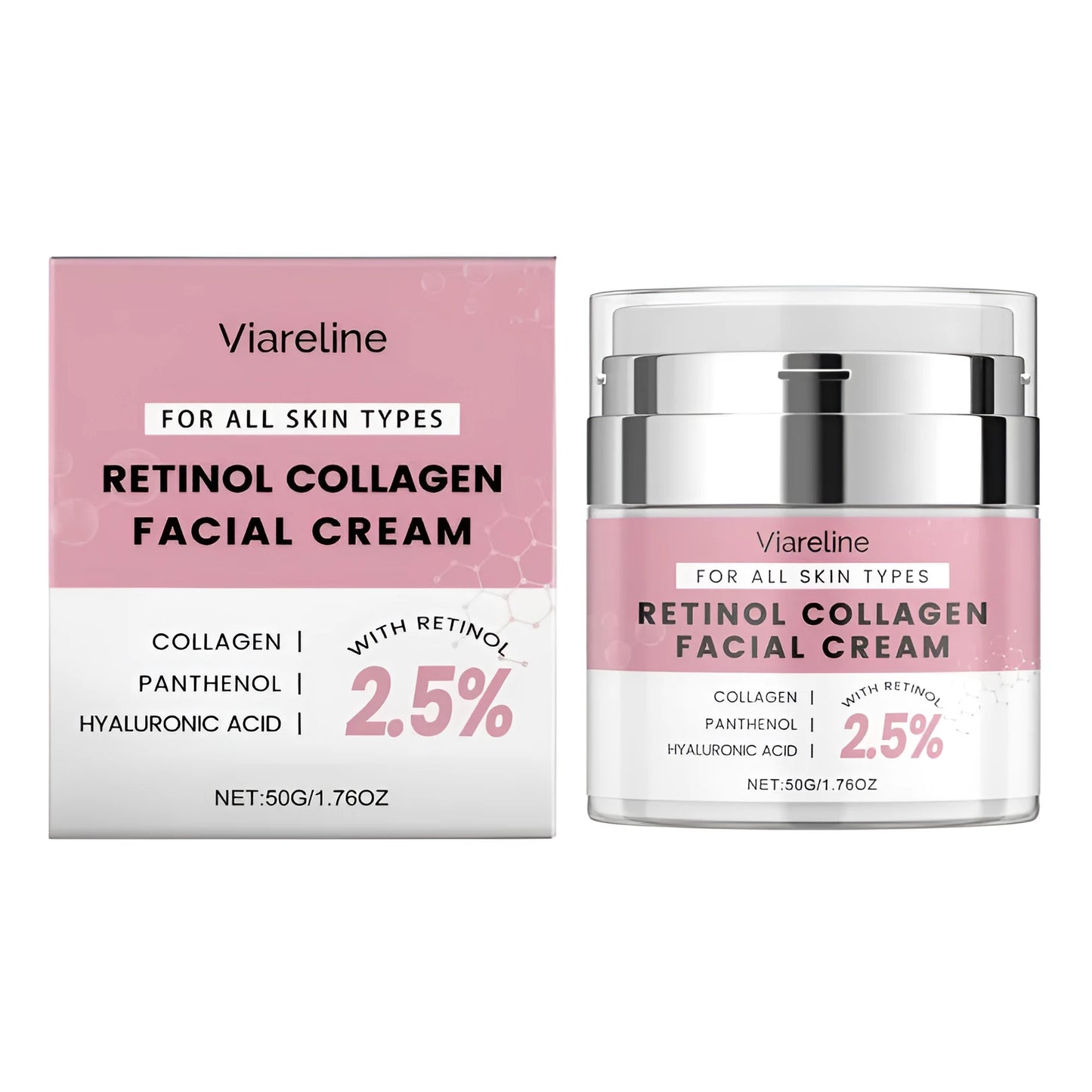 50g jar of retinol anti-aging face cream with hyaluronic acid and collagen.
