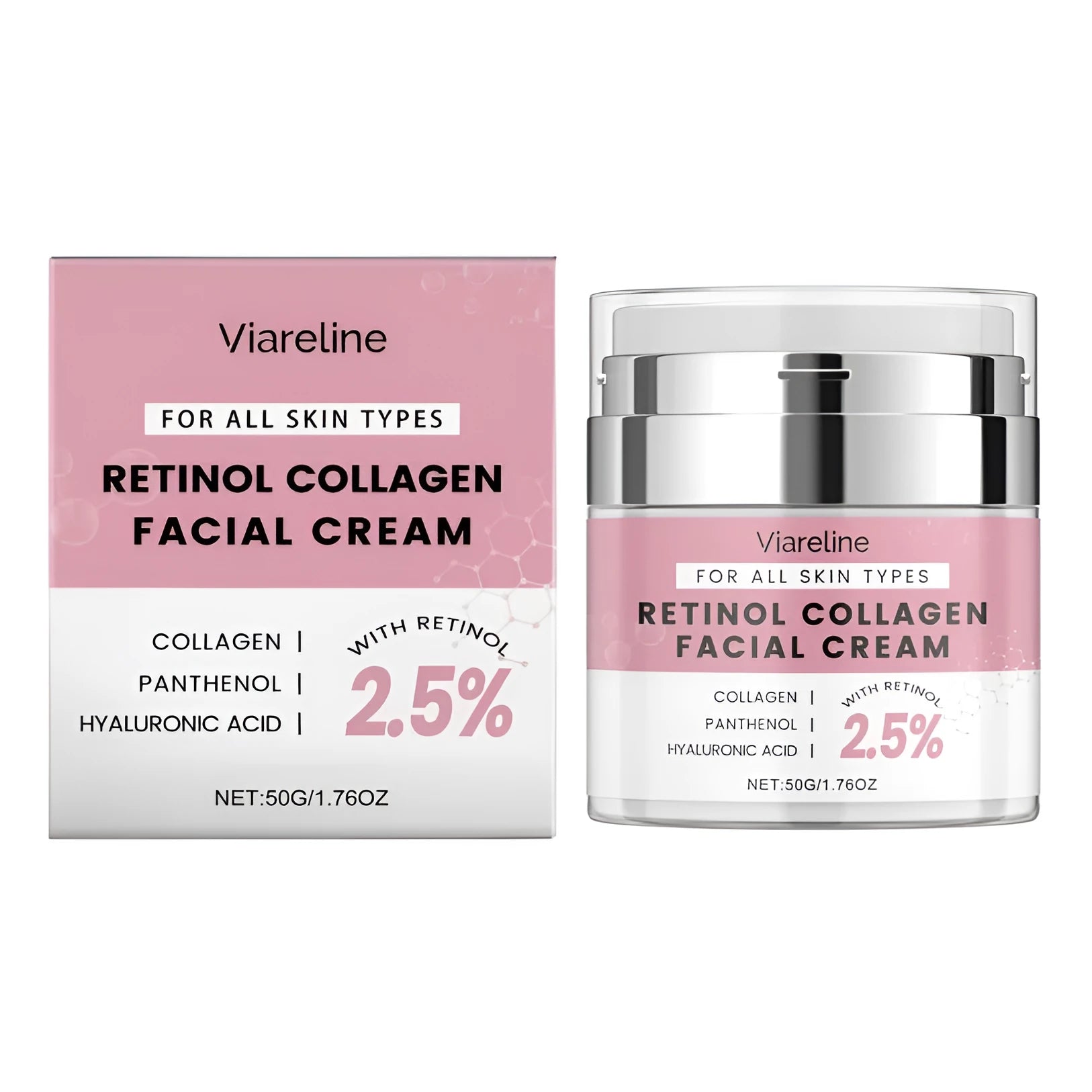 50g jar of retinol anti-aging face cream with hyaluronic acid and collagen.