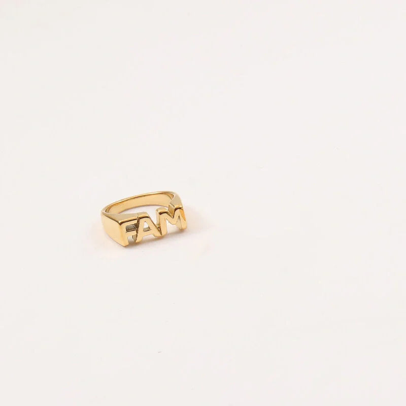 18K gold plated titanium steel letter seal ring with geometric design for women