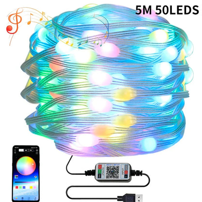 Bluetooth graffiti light string in picture colours, 100 LEDs over 10m with point control app interface