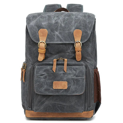 Canvas DSLR camera backpack in khaki colour with backpack straps and protective features