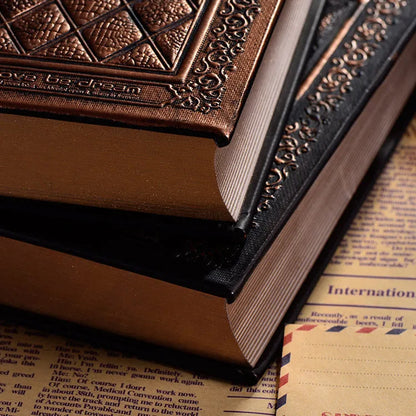 Embossed faux leather notepad with super thick pages in bronze and black gold colour options