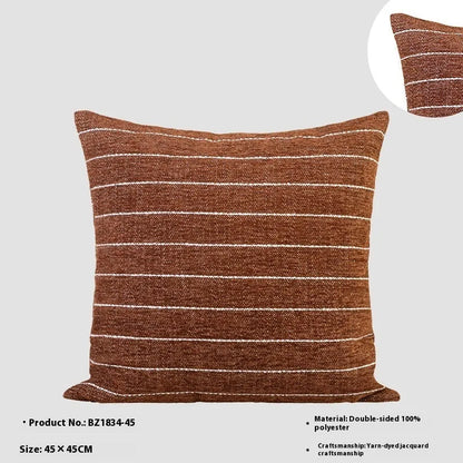 Chinese ancient style 45cm square cushion with geometric pattern in feather velvet, brown colour variations