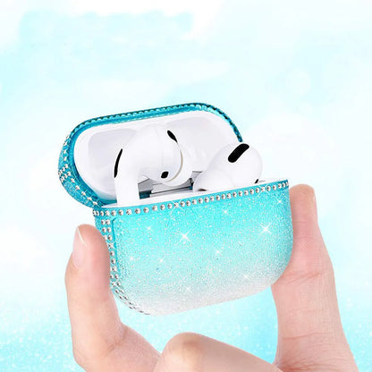 TPU soft rubber rhinestone earphone protective cover for AirPods Pro in gradient black, gradient purple or Turkey blue