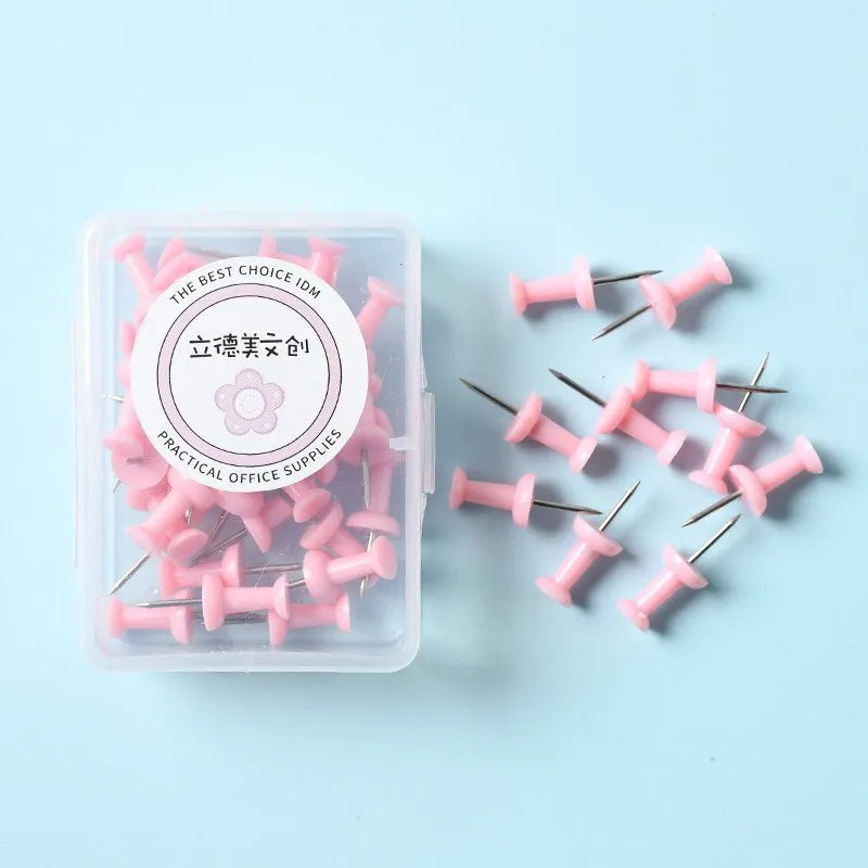 Plastic push pins in macaron colours - large and small sizes in boxed packaging