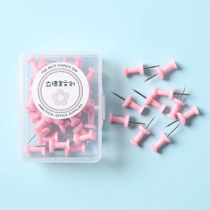 Plastic push pins in macaron colours - large and small sizes in boxed packaging