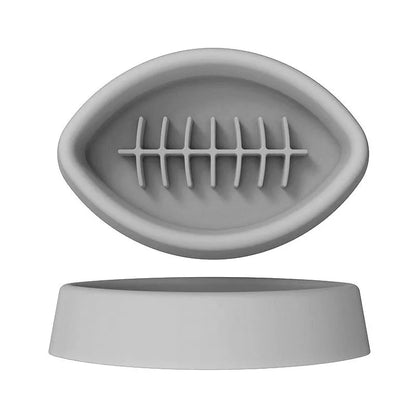 Blue silicone pet slow feeder bowl with textured interior and a white suction cup base on a wooden floor.