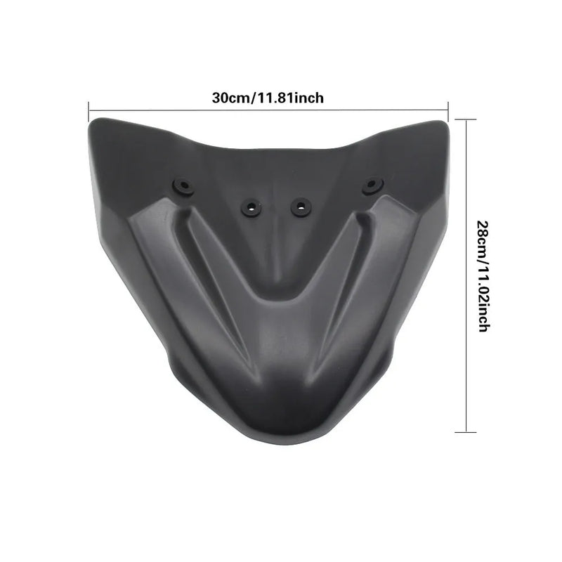 Motorcycle wind deflector front wing accessory manufactured from ABS plastic with dimensions of 34.5cm by 25cm by 7.5cm, supplied as a single-piece fixed mounting part for KTM 390 Adventure and KTM 790 Adventure models from 2019 to 2021.